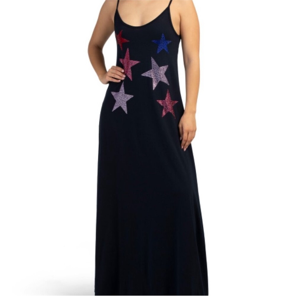 Lauren Moshi Black Maxi supima cotton Dress with Crystal Stars Small S